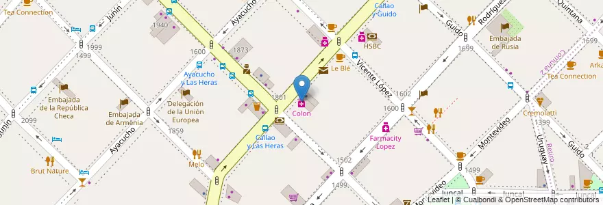 Mapa de ubicacion de Colon, Recoleta en アルゼンチン, Ciudad Autónoma De Buenos Aires, Comuna 2, ブエノスアイレス.