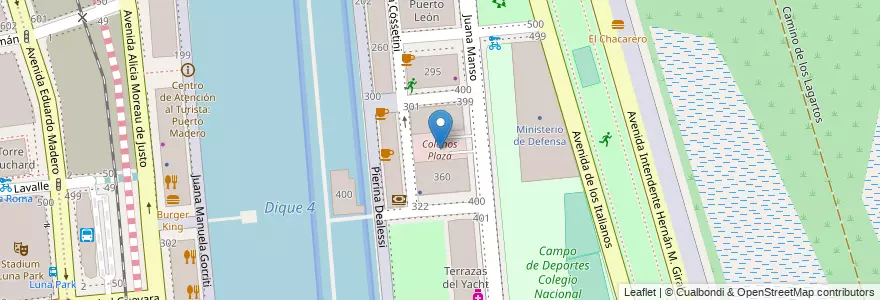 Mapa de ubicacion de Colonos Plaza, Puerto Madero en 아르헨티나, Ciudad Autónoma De Buenos Aires, Comuna 1, 부에노스아이레스.