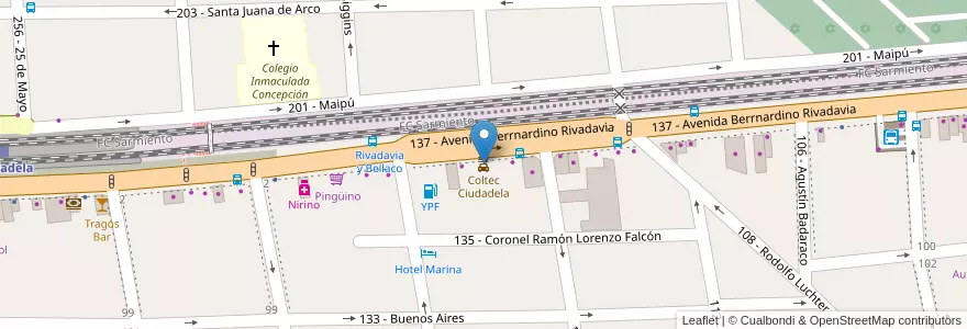 Mapa de ubicacion de Coltec Ciudadela en 阿根廷, 布宜诺斯艾利斯省, Partido De Tres De Febrero, Ciudadela.