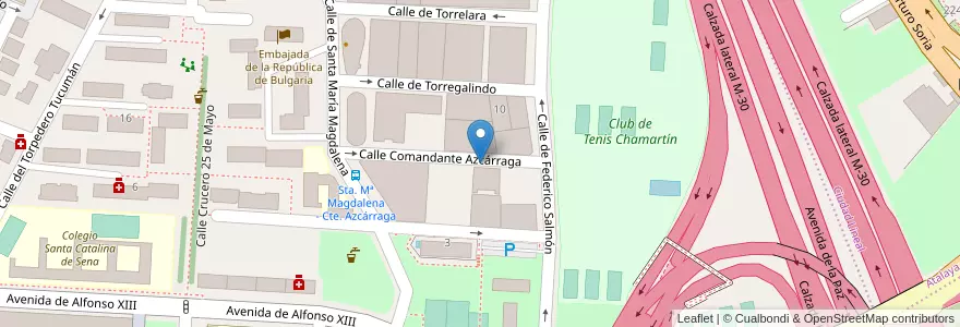Mapa de ubicacion de COMANDANTE AZCARRAGA, CALLE, DEL,4 en スペイン, マドリード州, Comunidad De Madrid, Área Metropolitana De Madrid Y Corredor Del Henares, Madrid.