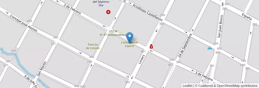 Mapa de ubicacion de Comandante Espora en 아르헨티나, Córdoba, Departamento Santa María, Pedanía Alta Gracia, Municipio De Alta Gracia, Alta Gracia.