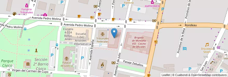 Mapa de ubicacion de Comando de Brigada de Montaña VIII en Argentina, Cile, Mendoza, Departamento Capital, Sección 2ª Barrio Cívico, Ciudad De Mendoza.