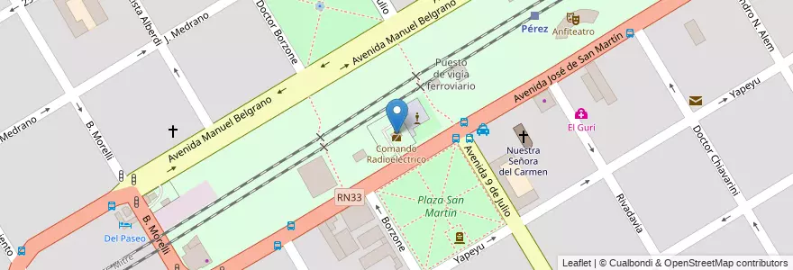 Mapa de ubicacion de Comando Radioeléctrico en الأرجنتين, سانتا في, Departamento Rosario, Municipio De Pérez, Pérez.