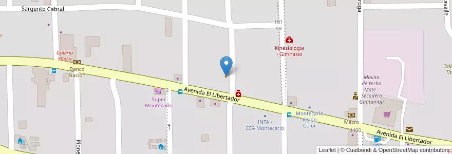 Mapa de ubicacion de Comedor Copacabana en アルゼンチン, ミシオネス州, Departamento Montecarlo, Municipio De Montecarlo, Montecarlo.