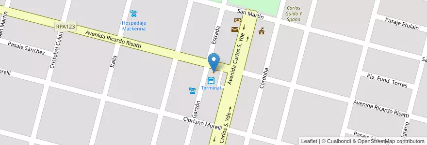 Mapa de ubicacion de Comedor LaTerminal en アルゼンチン, コルドバ州, Departamento Río Cuarto, Pedanía Cautiva, Municipio De Vicuña Mackenna, Vicuña Mackenna.