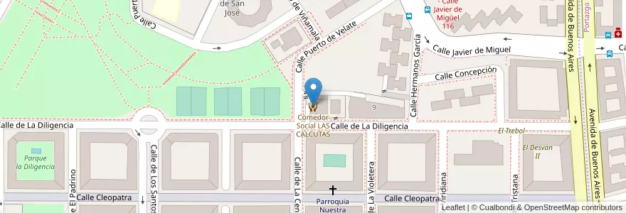 Mapa de ubicacion de Comedor Social LAS CALCUTAS en اسپانیا, بخش خودمختار مادرید, بخش خودمختار مادرید, Área Metropolitana De Madrid Y Corredor Del Henares, مادرید.