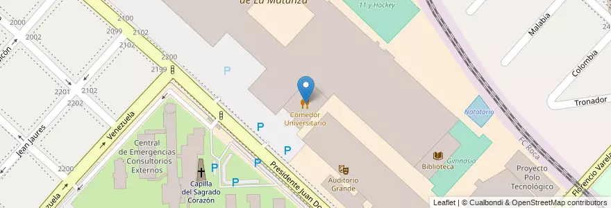 Mapa de ubicacion de Comedor Universitario en Arjantin, Buenos Aires, Partido De La Matanza, San Justo.
