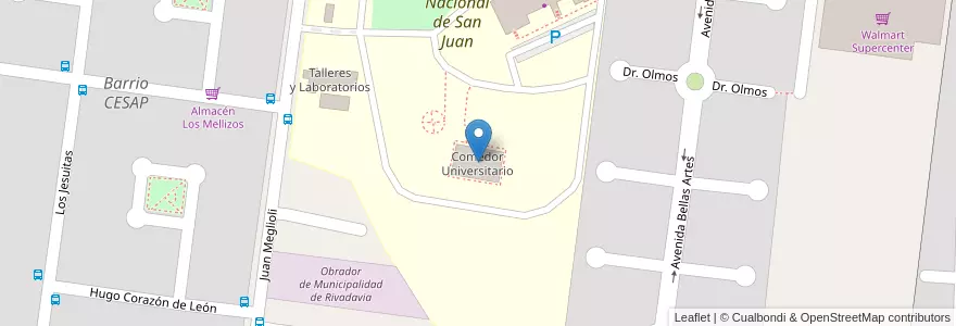 Mapa de ubicacion de Comedor Universitario en 阿根廷, San Juan, 智利, Rivadavia.