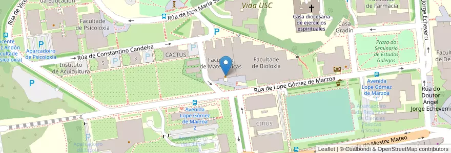 Mapa de ubicacion de Comedor Universitario de Bioloxía e Matemáticas en España, Galicia / Galiza, A Coruña, Santiago, Santiago De Compostela.