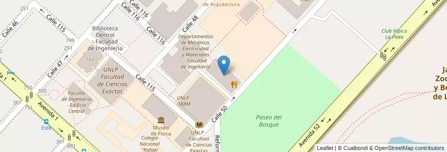 Mapa de ubicacion de Comedor Universitario - UNLP, Casco Urbano en アルゼンチン, ブエノスアイレス州, Partido De La Plata, La Plata.