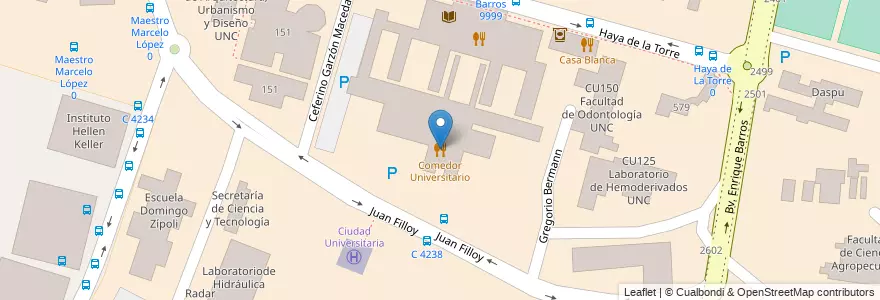 Mapa de ubicacion de Comedor Universitario en 阿根廷, Córdoba, Departamento Capital, Pedanía Capital, Córdoba, Municipio De Córdoba.