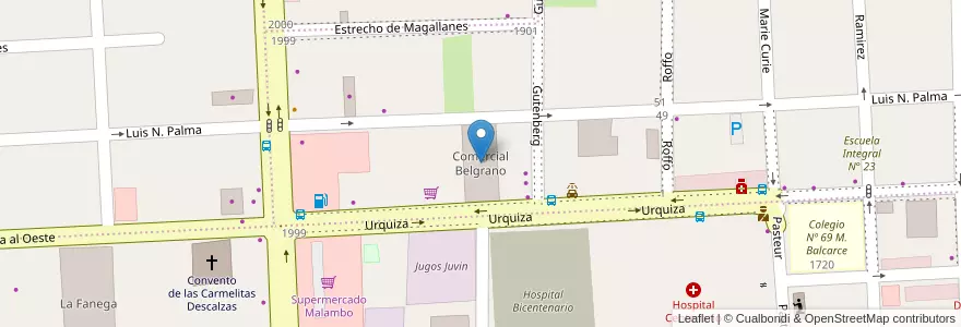 Mapa de ubicacion de Comercial Belgrano en 阿根廷, 恩特雷里奥斯省, Departamento Gualeguaychú, Gualeguaychú, Gualeguaychú, Distrito Costa Uruguay Sur.