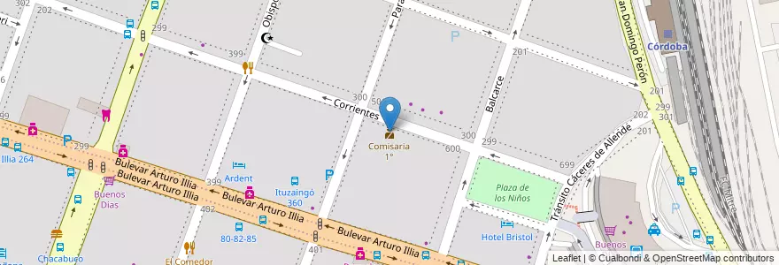 Mapa de ubicacion de Comisaria 1° en 아르헨티나, Córdoba, Departamento Capital, Pedanía Capital, Córdoba, Municipio De Córdoba.
