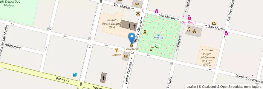 Mapa de ubicacion de Comisaría 10a en Arjantin, Şili, Mendoza, Departamento Maipú, Distrito Ciudad De Maipú, Maipú.