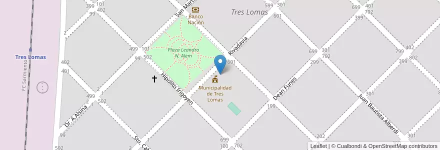 Mapa de ubicacion de Comisaria en Arjantin, Buenos Aires, Partido De Tres Lomas, Tres Lomas.