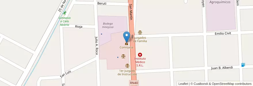 Mapa de ubicacion de Comisaría en 阿根廷, 智利, Mendoza, Departamento Tunuyán, Distrito Ciudad De Tunuyán.