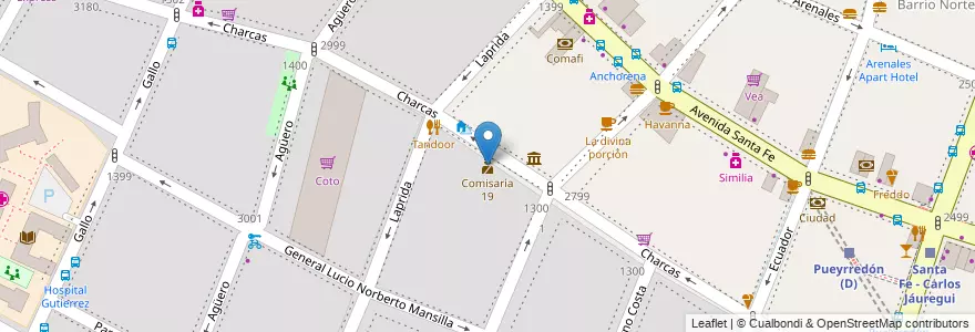 Mapa de ubicacion de Comisaría 19, Recoleta en 아르헨티나, Ciudad Autónoma De Buenos Aires, Comuna 2, 부에노스아이레스.