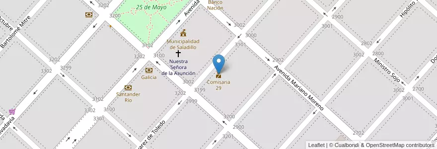 Mapa de ubicacion de Comisaria 29 en アルゼンチン, ブエノスアイレス州, Partido De Saladillo, Saladillo.