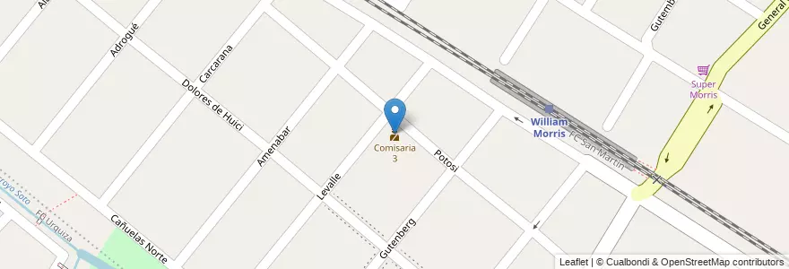 Mapa de ubicacion de Comisaria 3 en Arjantin, Buenos Aires, Partido De Hurlingham, William C. Morris.
