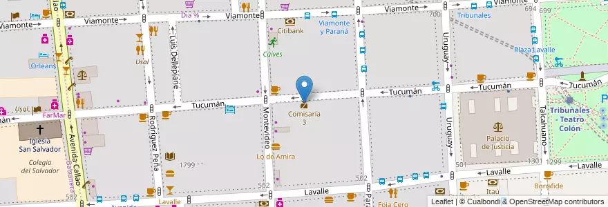 Mapa de ubicacion de Comisaría 3, San Nicolas en 아르헨티나, Ciudad Autónoma De Buenos Aires, Comuna 1, 부에노스아이레스.