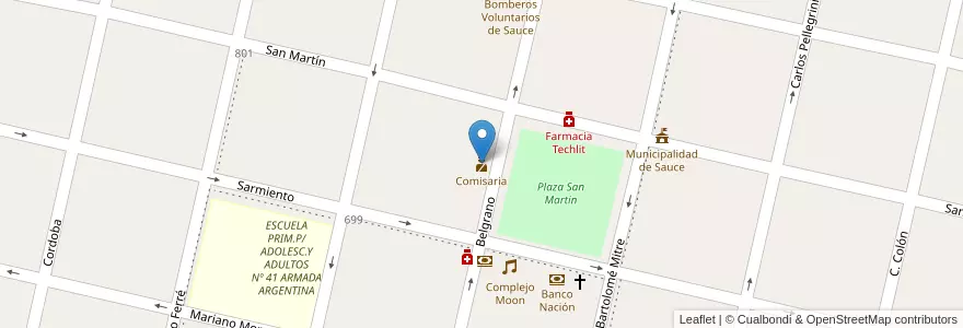 Mapa de ubicacion de Comisaria en Arjantin, Corrientes, Departamento Sauce, Municipio De Sauce.