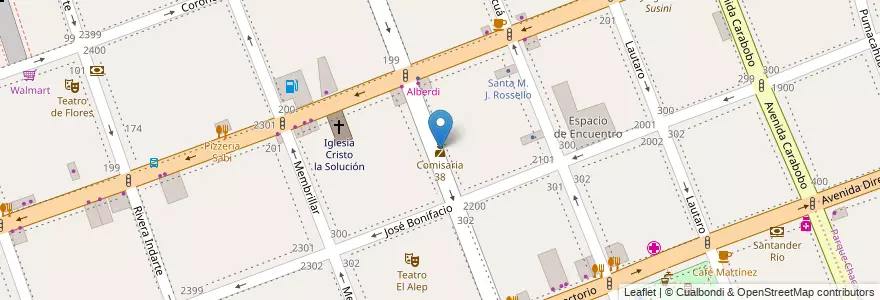 Mapa de ubicacion de Comisaria 38, Flores en アルゼンチン, Ciudad Autónoma De Buenos Aires, Comuna 7, ブエノスアイレス.
