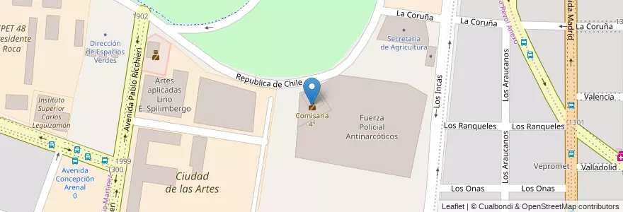 Mapa de ubicacion de Comisaría 4° en アルゼンチン, コルドバ州, Departamento Capital, Pedanía Capital, Córdoba, Municipio De Córdoba.