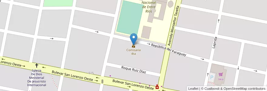 Mapa de ubicacion de Comisaría 4ta en Argentinië, Entre Ríos, Departamento Concordia, Distrito Suburbios, Concordia, Concordia.