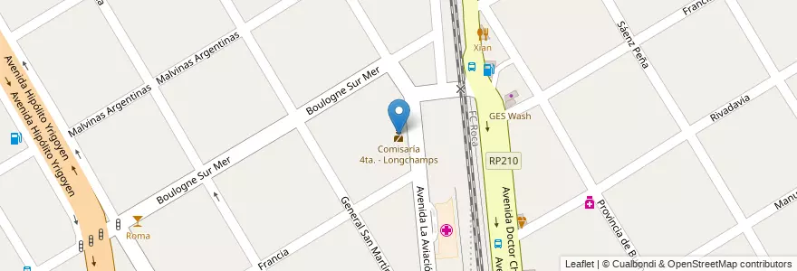 Mapa de ubicacion de Comisaría 4ta. - Longchamps en Аргентина, Буэнос-Айрес, Partido De Almirante Brown, Longchamps.