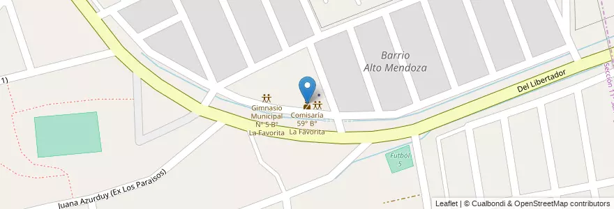Mapa de ubicacion de Comisaría 59° B° La Favorita en آرژانتین, شیلی, Mendoza, Departamento Capital, Sección 11ª San Agustín, Ciudad De Mendoza.