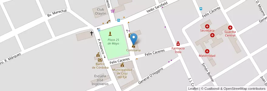Mapa de ubicacion de Comisaría en آرژانتین, Córdoba, Departamento Cruz Del Eje, Municipio De Cruz Del Eje, Pedanía Cruz Del Eje, Cruz Del Eje.