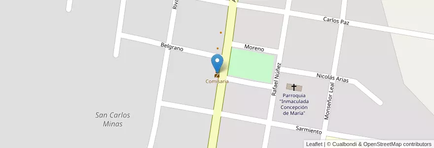Mapa de ubicacion de Comisaria en Arjantin, Córdoba, Departamento Minas, Pedanía San Carlos, Municipio De San Carlos Minas.