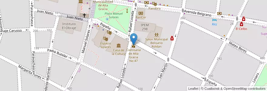 Mapa de ubicacion de Comisaría de Alta Gracia No 47 en Argentinien, Provinz Córdoba, Departamento Santa María, Pedanía Alta Gracia, Municipio De Alta Gracia, Alta Gracia.