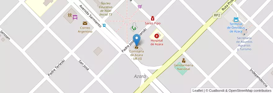 Mapa de ubicacion de Comisaría de Azara - UR VII en 아르헨티나, Misiones, Departamento Apóstoles, Municipio De Azara, Azara.
