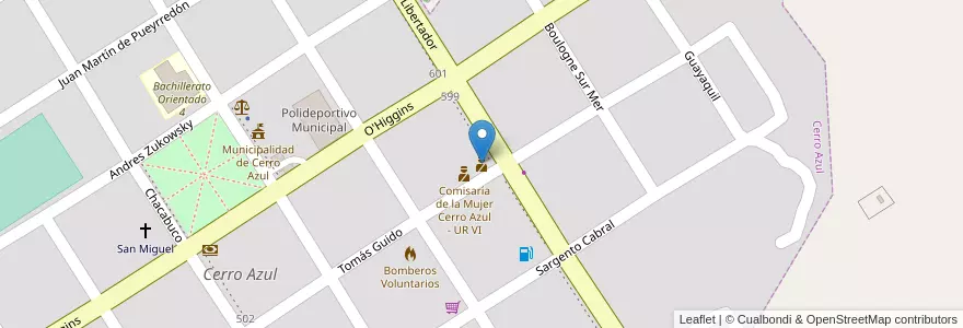 Mapa de ubicacion de Comisaría de Cerro Azul - UR VI en アルゼンチン, ミシオネス州, Departamento Leandro N. Alem, Municipio De Cerro Azul, Cerro Azul.
