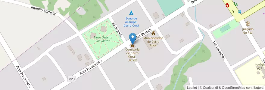 Mapa de ubicacion de Comisaría de Cerro Corá - UR XIII en الأرجنتين, Misiones, Departamento Candelaria, Municipio De Cerro Corá, Cerro Corá.