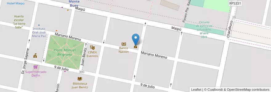 Mapa de ubicacion de Comisaría de Distrito Monte Buey en Argentina, Córdoba, Departamento Marcos Juárez, Pedanía Saladillo, Monte Buey.