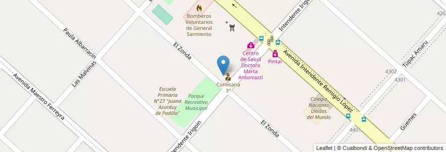 Mapa de ubicacion de Comisaria de la Mujer y La Familia en آرژانتین, استان بوئنوس آیرس, Partido De San Miguel, Santa María.
