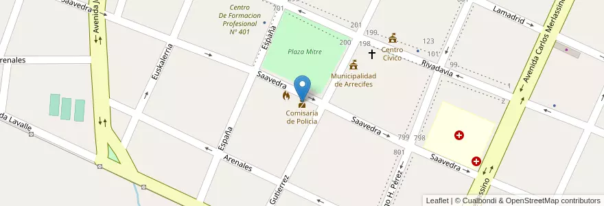 Mapa de ubicacion de Comisaría de Policía en アルゼンチン, ブエノスアイレス州, Partido De Arrecifes.