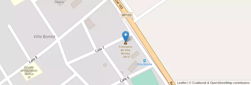 Mapa de ubicacion de Comisaría de Villa Bonita - UR II en Аргентина, Misiones, Departamento Oberá, Municipio De Campo Ramón, Villa Bonita.