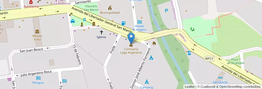 Mapa de ubicacion de Comisaría Lago Argentino en 阿根廷, 麦哲伦-智利南极大区, 智利, 圣克鲁斯省, El Calafate, Lago Argentino.