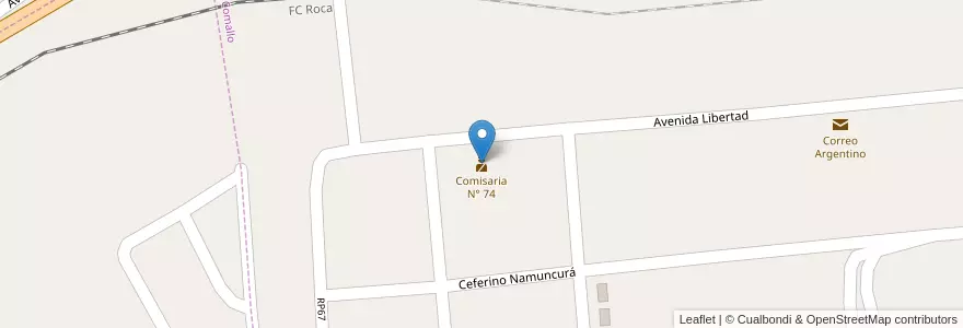 Mapa de ubicacion de Comisaria N° 74 en 아르헨티나, 칠레, 리오네그로주, Departamento Pilcaniyeu, Comallo.