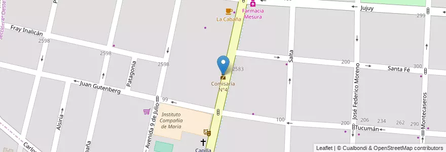 Mapa de ubicacion de Comisaría N°4 en Argentina, Cile, Mendoza, Departamento Capital, Ciudad De Mendoza.