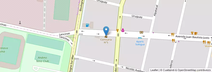 Mapa de ubicacion de Comisaría N°5 en アルゼンチン, チリ, メンドーサ州, Departamento Capital, Ciudad De Mendoza.