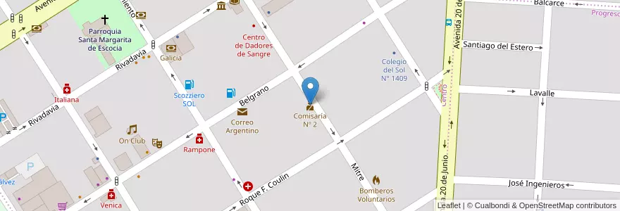 Mapa de ubicacion de Comisaría Nº 2 en 아르헨티나, Santa Fe, Departamento San Jerónimo, Municipio De Gálvez, Gálvez.