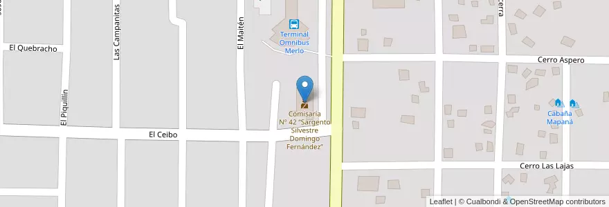 Mapa de ubicacion de Comisaría Nº 42 “Sargento Silvestre Domingo Fernández” en Аргентина, Сан-Луис, Junín, Municipio De Merlo, Villa De Merlo.