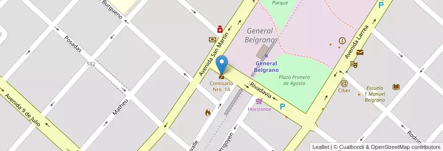 Mapa de ubicacion de Comisaría Nro. 14 en Arjantin, Buenos Aires, Partido De General Belgrano, General Belgrano.