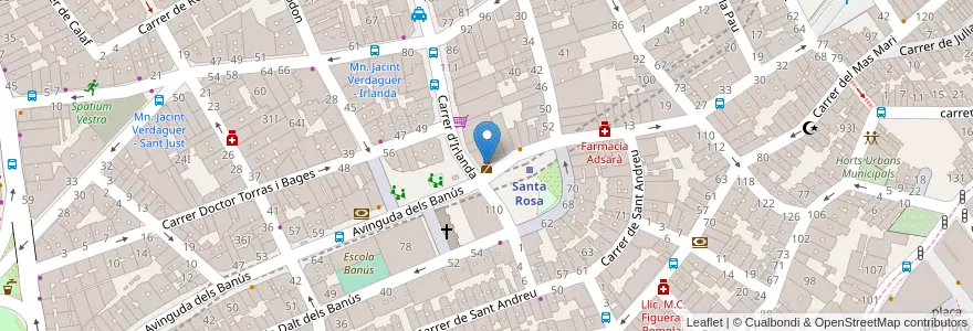 Mapa de ubicacion de Comisaria Policia Local Santa Rosa en スペイン, カタルーニャ州, Barcelona, バルサルネス, Badalona, Santa Coloma De Gramenet.
