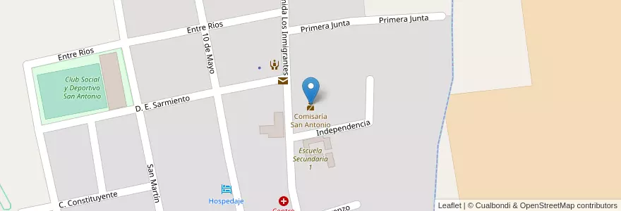 Mapa de ubicacion de Comisaría San Antonio en Argentine, Province D'Entre Ríos, Departamento Gualeguaychú, Distrito Pehuajó Al Norte, Aldea San Antonio, Aldea San Antonio.