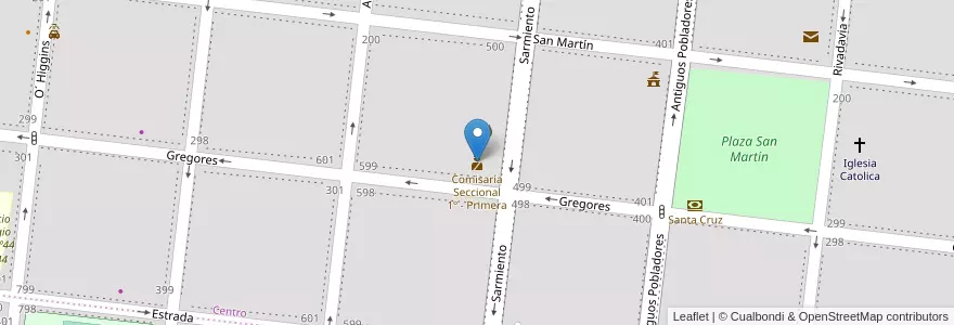 Mapa de ubicacion de Comisaría Seccional 1º - Primera en الأرجنتين, تشيلي, محافظة سانتا كروز, Las Heras, Deseado, Las Heras.